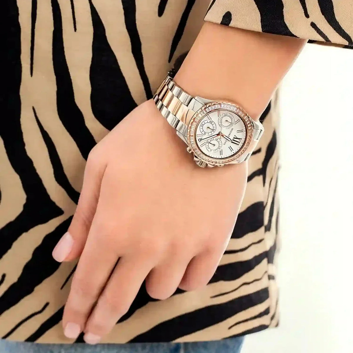 Shop Authentic Michael Kors Everest Chronograph White Dial Two Tone Steel Strap Watch For Women - MK7214 - Luxxuri