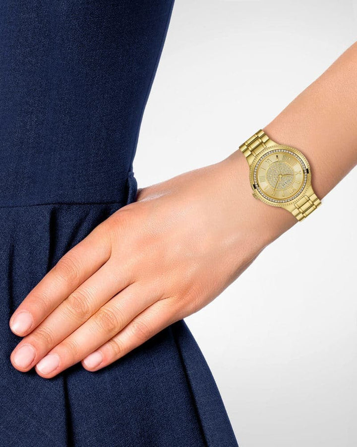 Guess Madison Diamonds Gold Dial Gold Steel Strap Watch for Women - W0637L2