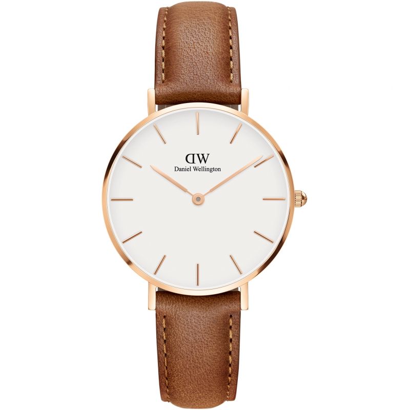 Shop Authentic Daniel Wellington Petite Durham White Dial Brown Leather Strap Watch For Women - DW00100172 - Luxxuri