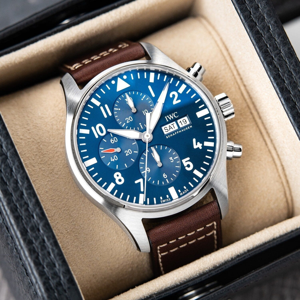 Shop Authentic IWC Pilot’s Watch Chronograph Edition “Le Petit Prince” Blue Dial Brown Leather Strap Watch for Men - IW377714 - Luxxuri