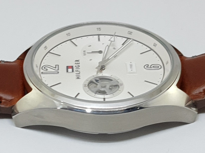 Shop Authentic Tommy Hilfiger Deacon White Dial Brown Leather Strap Watch for Men - 1791550 - Luxxuri