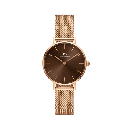 Shop Authentic Daniel Wellington Petite Amber Brown Dial Gold Mesh Strap Watch For Women - DW00100476 - Luxxuri