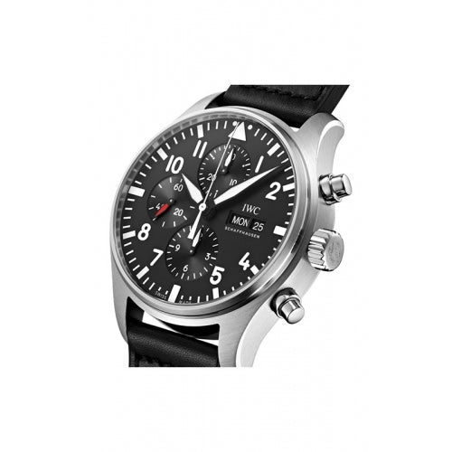 Shop Authentic IWC Pilot's Watch Chronograph Black Dial Black Leather Strap Watch for Men - IW377709 - Luxxuri
