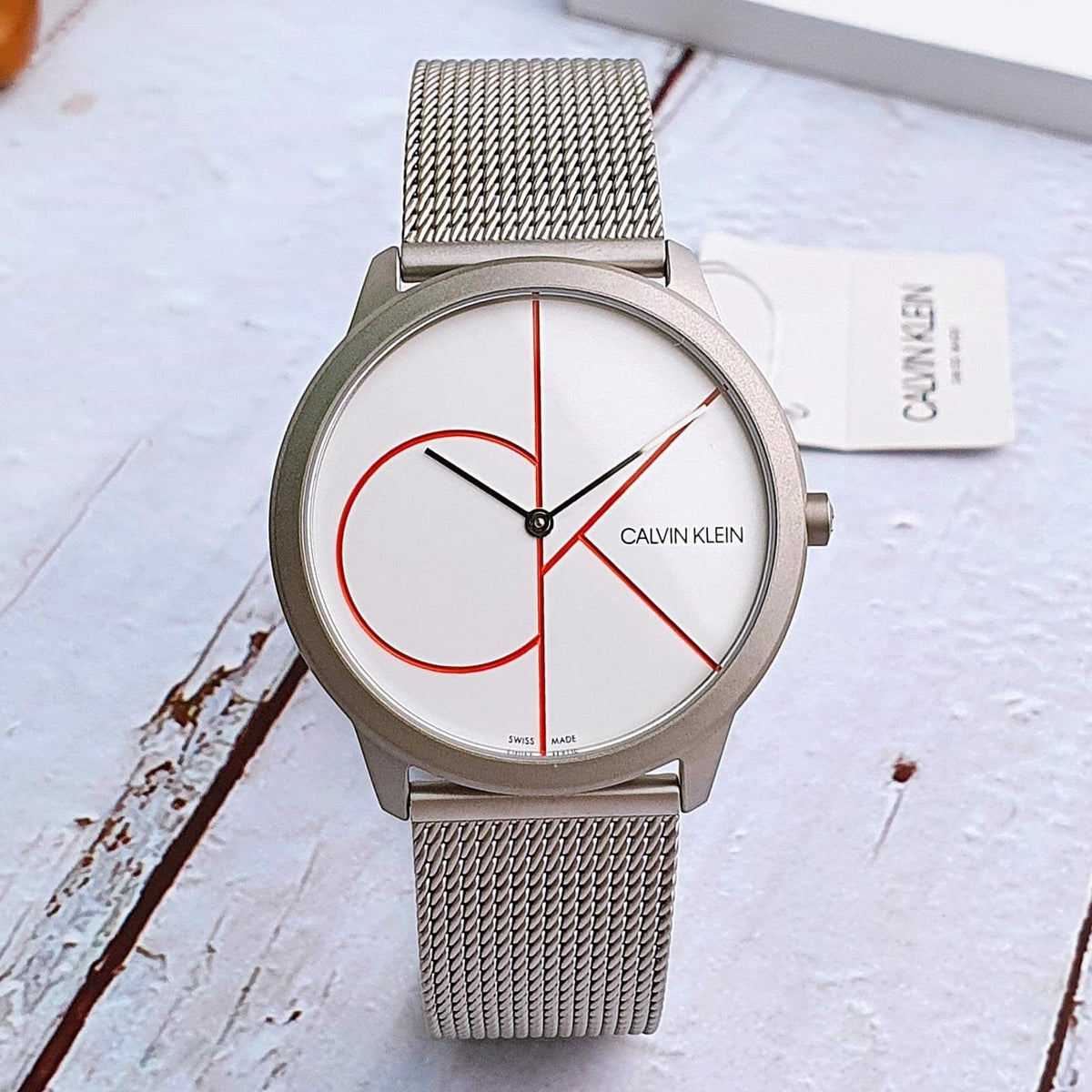 Calvin Klein Minimal White Dial Silver Mesh Bracelet Watch for Men - K3M51152