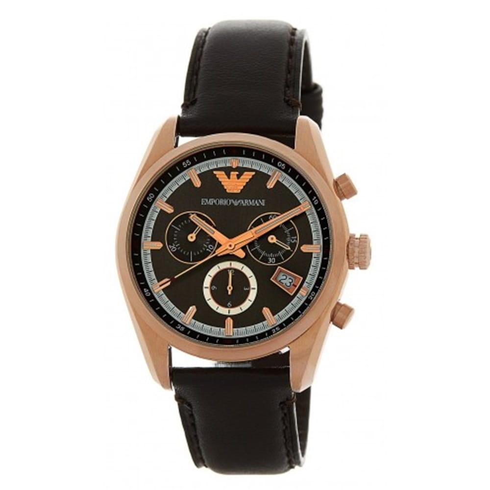 Shop Authentic Emporio Armani Chronograph Gray Dial Brown Leather Strap Watch For Men - AR6043 - Luxxuri
