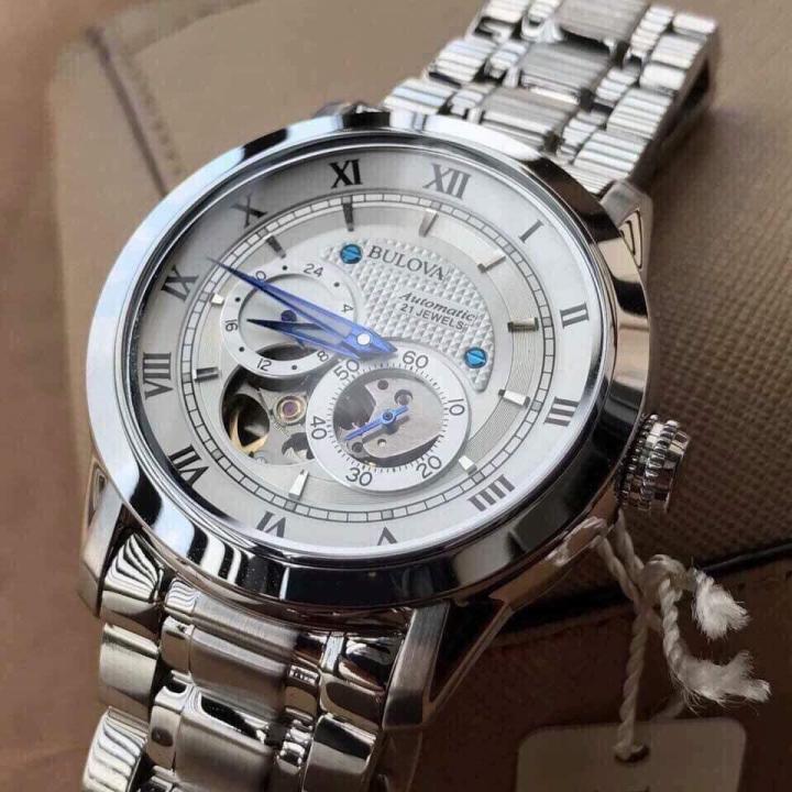 Shop Authentic Bulova BVA Series Dual Aperture Silver Dial Silver Steel Strap Watch for Men - 96A118 - Luxxuri