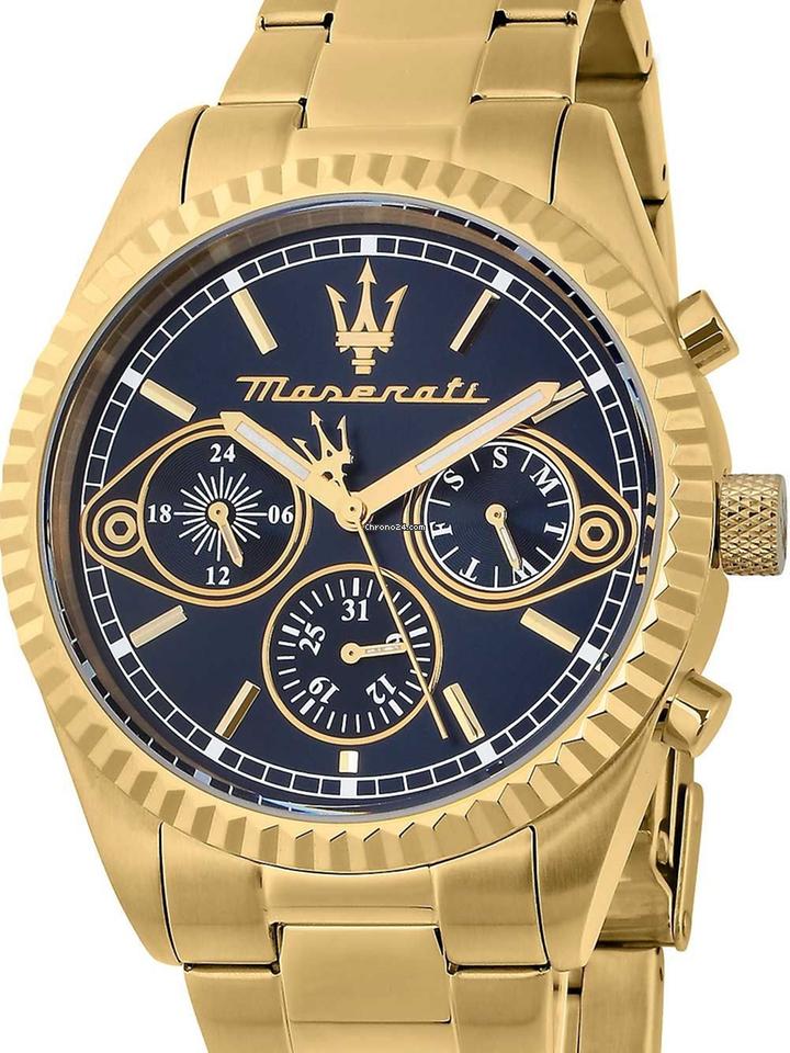 Shop Authentic Maserati Competizione Chronograph Blue Dial Gold Steel Strap Watch For Men - R8853100026 - Luxxuri