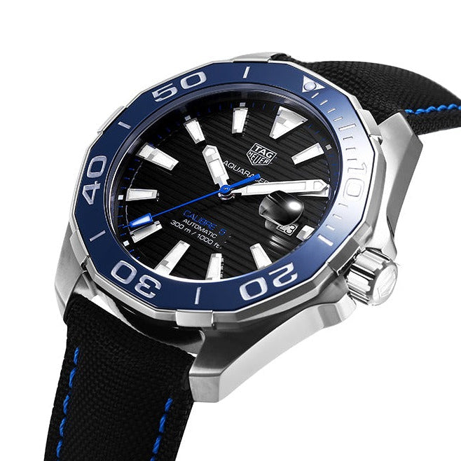 Shop Authentic Tag Heuer Aquaracer Calibre 5 Automatic Black Dial Black Nylon Strap Watch for Men - WAY201C.FC6395 - Luxxuri
