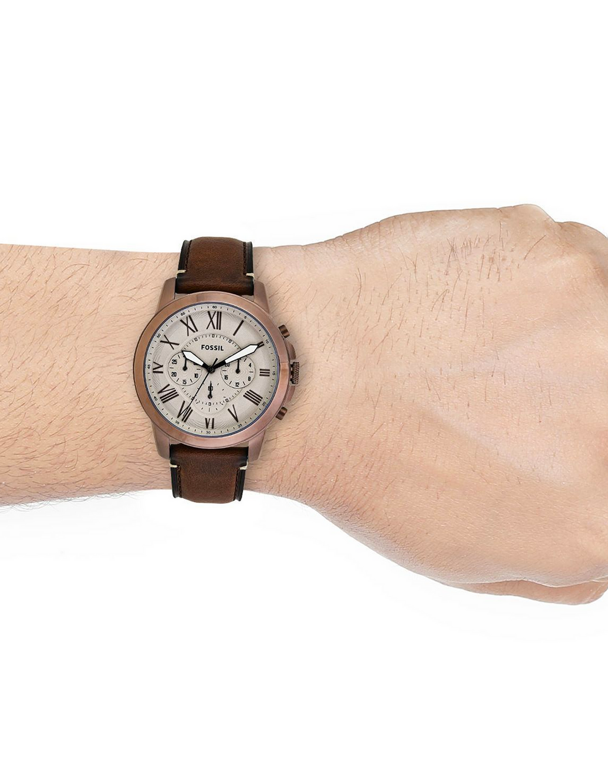 Shop Authentic Fossil Grant Chronograph White Dial Brown Leather Strap Watch for Men - FS5344 - Luxxuri