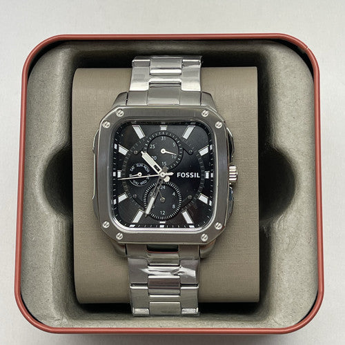 Shop Authentic Fossil Inscription Multifunction Black Dial Silver Steel Strap Watch for Men - BQ2655 - Luxxuri