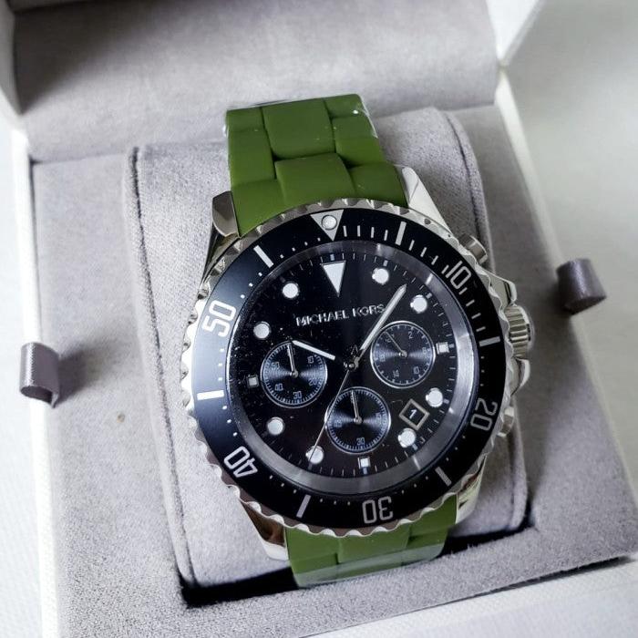 Shop Authentic Michael Kors Everest Chronograph Black Dial Green Silicone Strap Watch For Men - MK8981 - Luxxuri