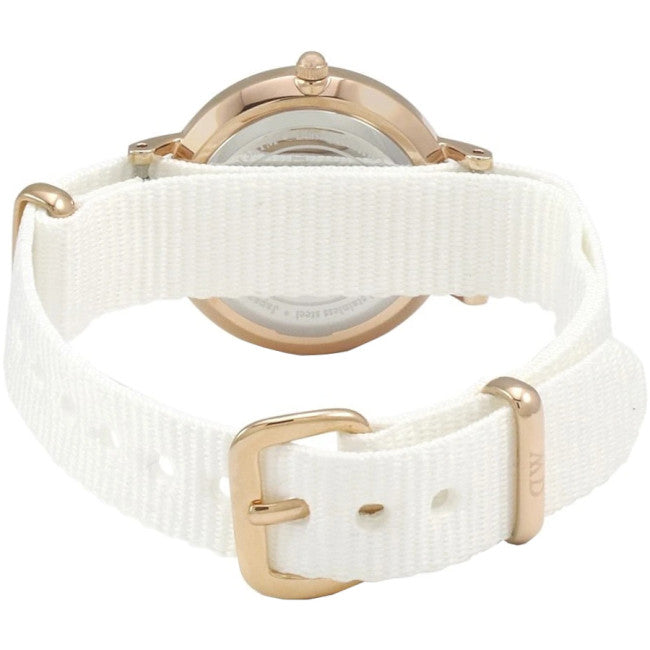 Shop Authentic Daniel Wellington Classic Petite Dover Black Dial White NATO Strap Watch For Women - DW00100312 - Luxxuri