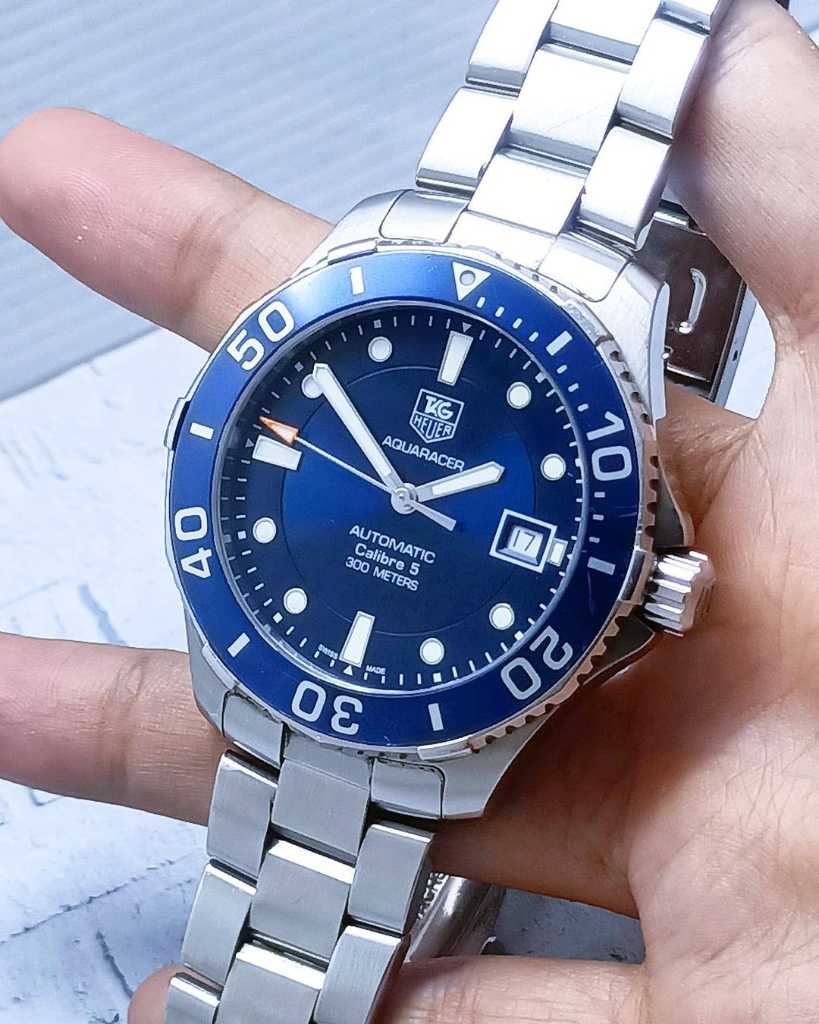 Shop Authentic Tag Heuer Aquaracer Caliber 5 Automatic Blue Dial Silver Steel Strap Watch for Men - WAN2111.BA0822 - Luxxuri
