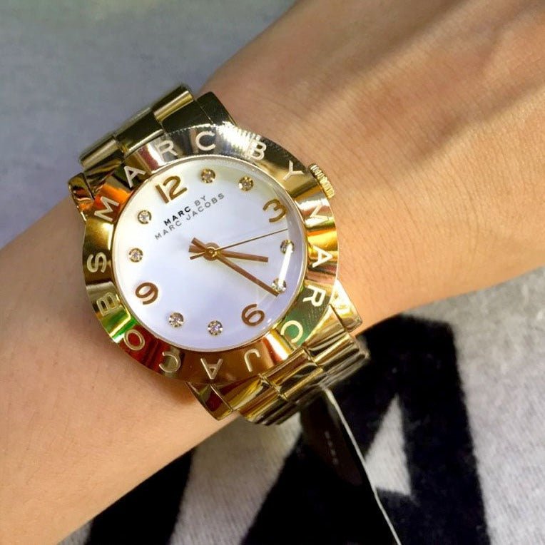 Shop Authentic Marc Jacobs Amy White Dial Gold Steel Strap Watch for Women - MBM3056 - Luxxuri