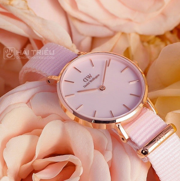 Shop Authentic Daniel Wellington Petite Mother of Pearl Pink Dial Pink Nylon Strap Watch For Women - DW00100512 - Luxxuri