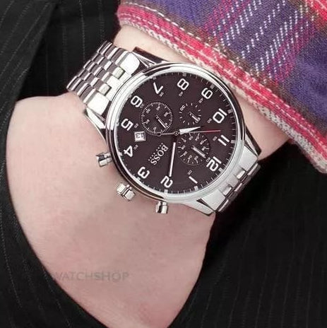Shop Authentic Hugo Boss Aeroliner Chronograph Black Dial Silver Steel Strap Watch For Men - 1512446 - Luxxuri