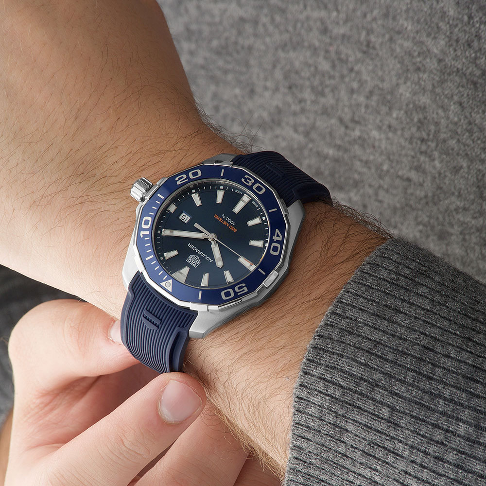 Shop Authentic Tag Heuer Aquaracer Quartz Blue Dial Blue Rubber Strap Watch for Men - WAY101C.FC6153 - Luxxuri