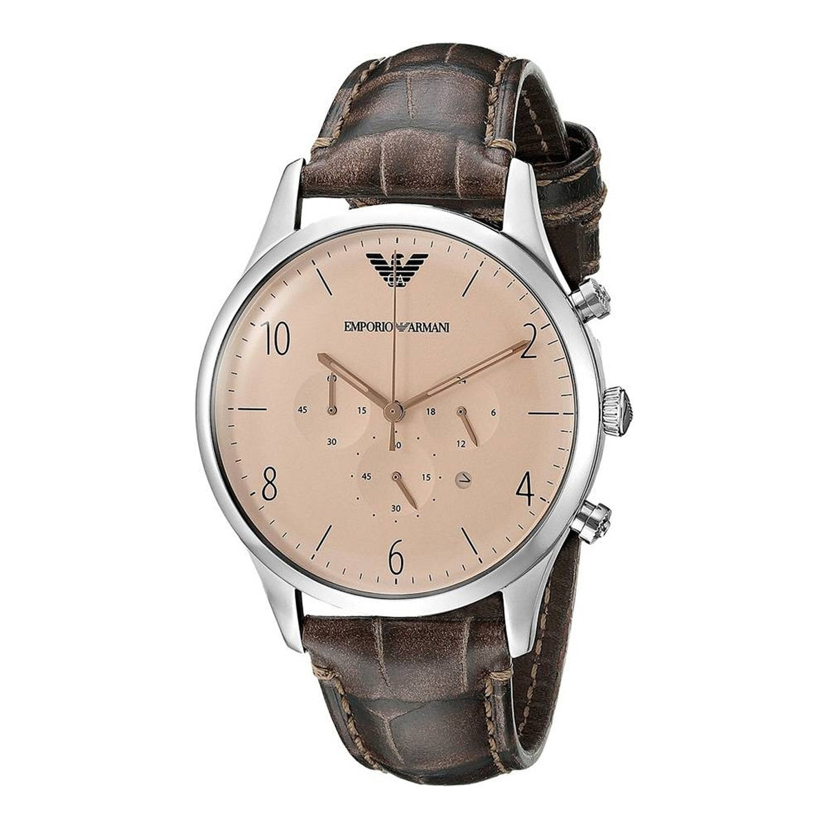 Shop Authentic Emporio Armani Classic Chronograph Cream Dial Brown Leather Strap Watch For Men - AR1878 - Luxxuri