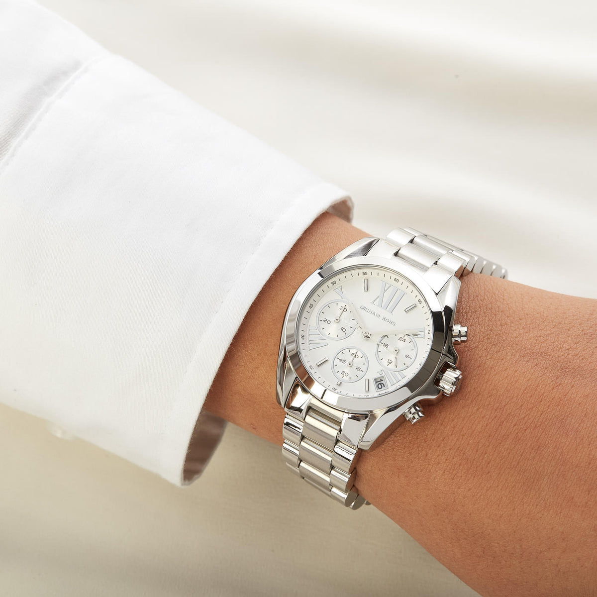 Michael Kors Bradshaw Chronograph Silver Dial Silver Steel Strap Watch for Women - MK6174