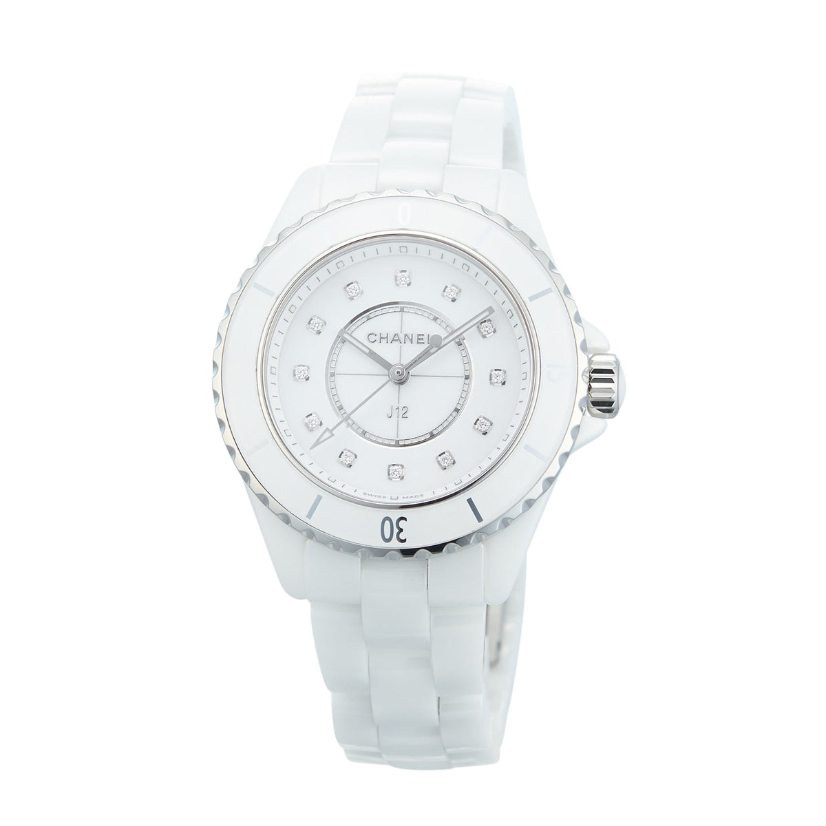 Shop Authentic Chanel J12 Quartz Diamonds White Dial White Steel Strap Watch for Women - J12 H5703 - Luxxuri