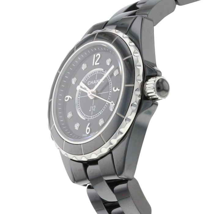 Shop Authentic Chanel J12 Diamonds Black Dial Black Steel Strap Watch for Women - J12 H2569 - Luxxuri