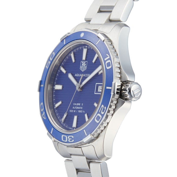 Shop Authentic Tag Heuer Aquaracer Calibre 5 Automatic Blue Dial Silver Steel Strap Watch for Men - WAK2111.BA0830 - Luxxuri