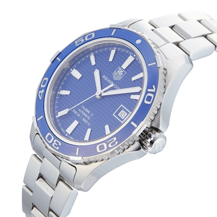 Shop Authentic Tag Heuer Aquaracer Calibre 5 Automatic Blue Dial Silver Steel Strap Watch for Men - WAK2111.BA0830 - Luxxuri