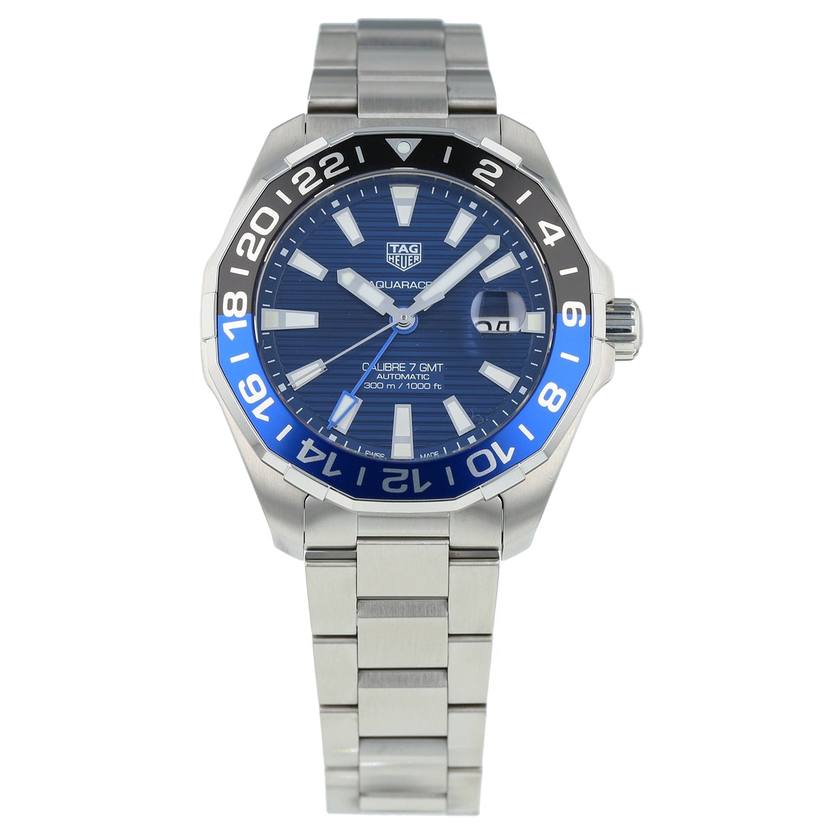 Shop Authentic Tag Heuer Aquaracer GMT Calibre 6 Automatic Blue Dial Silver Steel Strap Watch for Men - WAY201T.BA0927 - Luxxuri