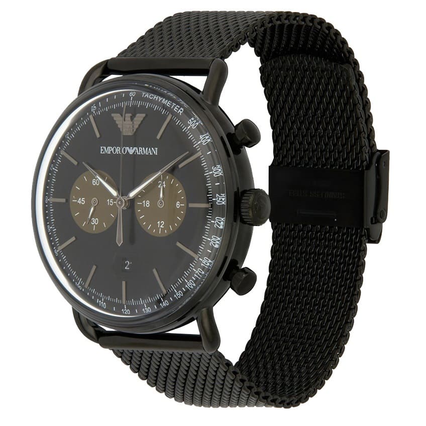 Shop Authentic Emporio Armani Aviator Black Dial Black Mesh Bracelet Watch For Men - AR11142 - Luxxuri