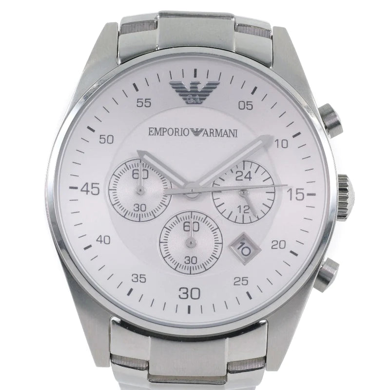 Shop Authentic Emporio Armani Sportivo Chronograph Silver Dial Silver Steel Strap Watch For Men - AR5963 - Luxxuri