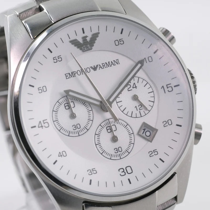 Shop Authentic Emporio Armani Sportivo Chronograph Silver Dial Silver Steel Strap Watch For Men - AR5963 - Luxxuri