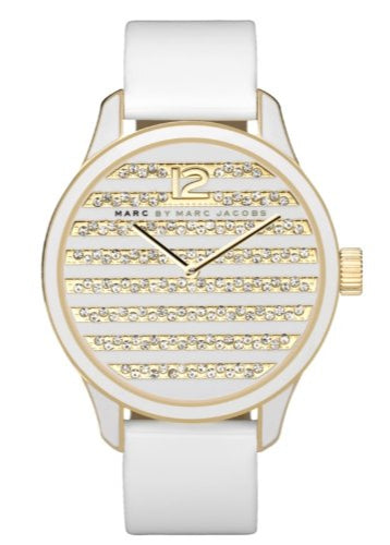 Shop Authentic Marc Jacobs Lidia Stripe White Dial White Leather Strap Watch for Women - MBM1164 - Luxxuri