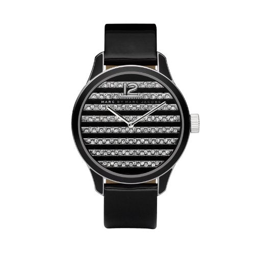 Shop Authentic Marc Jacobs Lidia Stripe Glitz Black Dial Black Leather Strap Watch for Women - MBM1166 - Luxxuri