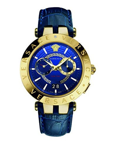 Versace V-Race Multifunction Chronograph Blue Dial Blue Leather Strap Watch For Men - VEBV00219