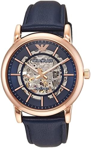Shop Authentic Emporio Armani Meccanico Automatic Blue Dial Blue Leather Strap Watch For Men - AR60050 - Luxxuri