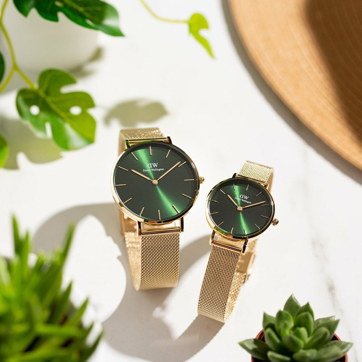 Shop Authentic Daniel Wellington Petite Emerald Green Dial Gold Mesh Strap Watch For Women - DW00100481 - Luxxuri