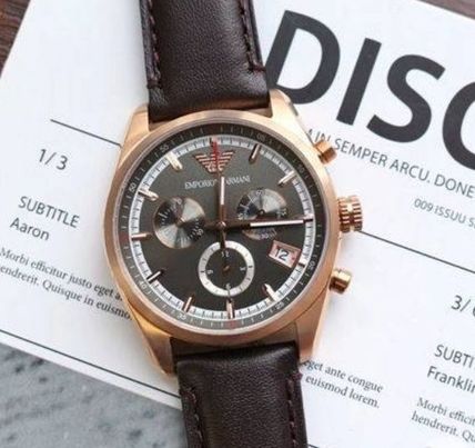 Shop Authentic Emporio Armani Chronograph Gray Dial Brown Leather Strap Watch For Men - AR6043 - Luxxuri
