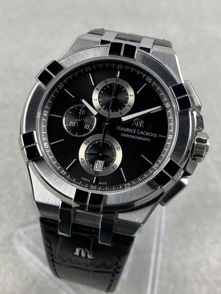 Shop Authentic Maurice Lacroix Aikon Chronograph Black Dial Black Leather Strap Watch for Men - AI1018-SS001-330-1 - Luxxuri