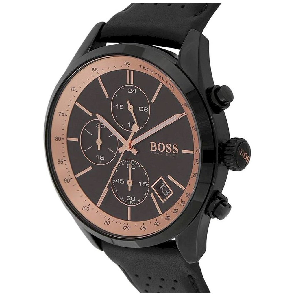 Shop Authentic Hugo Boss Grand Prix Chronograph Black Dial Black Leather Strap Watch for Men - 1513550 - Luxxuri