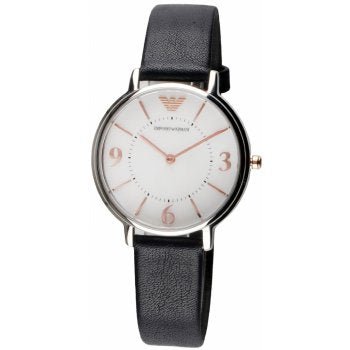 Shop Authentic Emporio Armani Kappa White Mother of Pearl Dial Black Leather Strap Watch For Women - AR2509 - Luxxuri