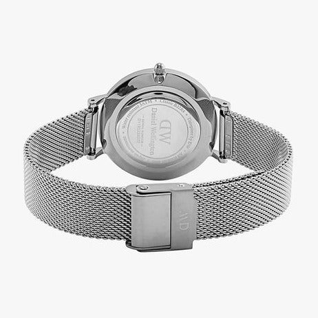 Shop Authentic Daniel Wellington Petite Sterling Black Dial Silver Mesh Bracelet Watch For Women - DW00100304 - Luxxuri