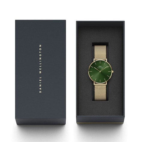 Shop Authentic Daniel Wellington Petite Emerald Green Dial Gold Mesh Strap Watch For Women - DW00100481 - Luxxuri