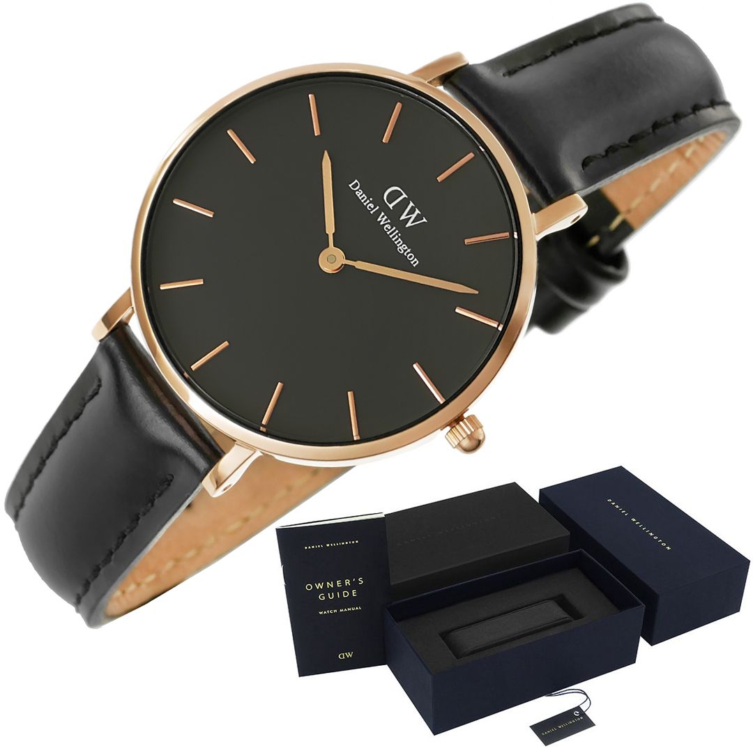 Shop Authentic Daniel Wellington Petite Sheffield Black Dial Black Leather Strap Watch For Women - DW00100168 - Luxxuri