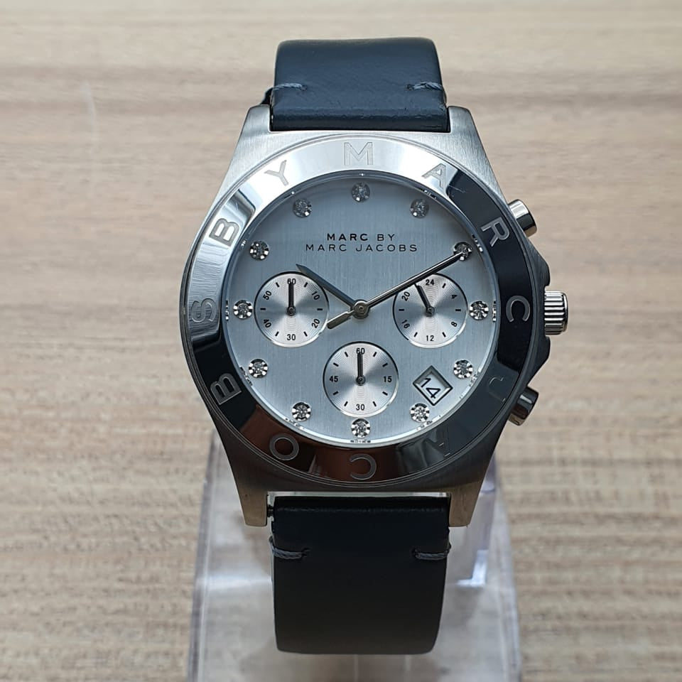 Shop Authentic Marc Jacobs Blade Chronograph White Dial Black Leather Strap Watch for Women - MBM1189 - Luxxuri