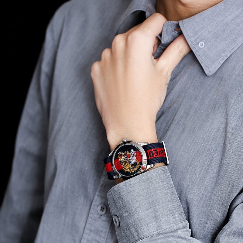 Gucci G Timless Le Marche Des Merveilles Blue & Red Dial Blue & Red Nylon Strap Unisex Watch - YA126495