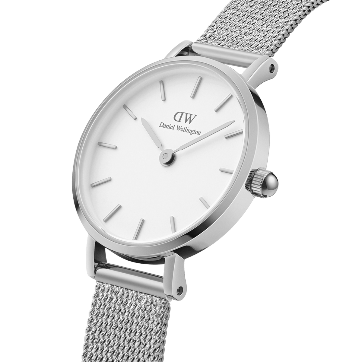Shop Authentic Daniel Wellington Petite Sterling White Dial Silver Mesh Bracelet Watch For Women - DW00100220 - Luxxuri