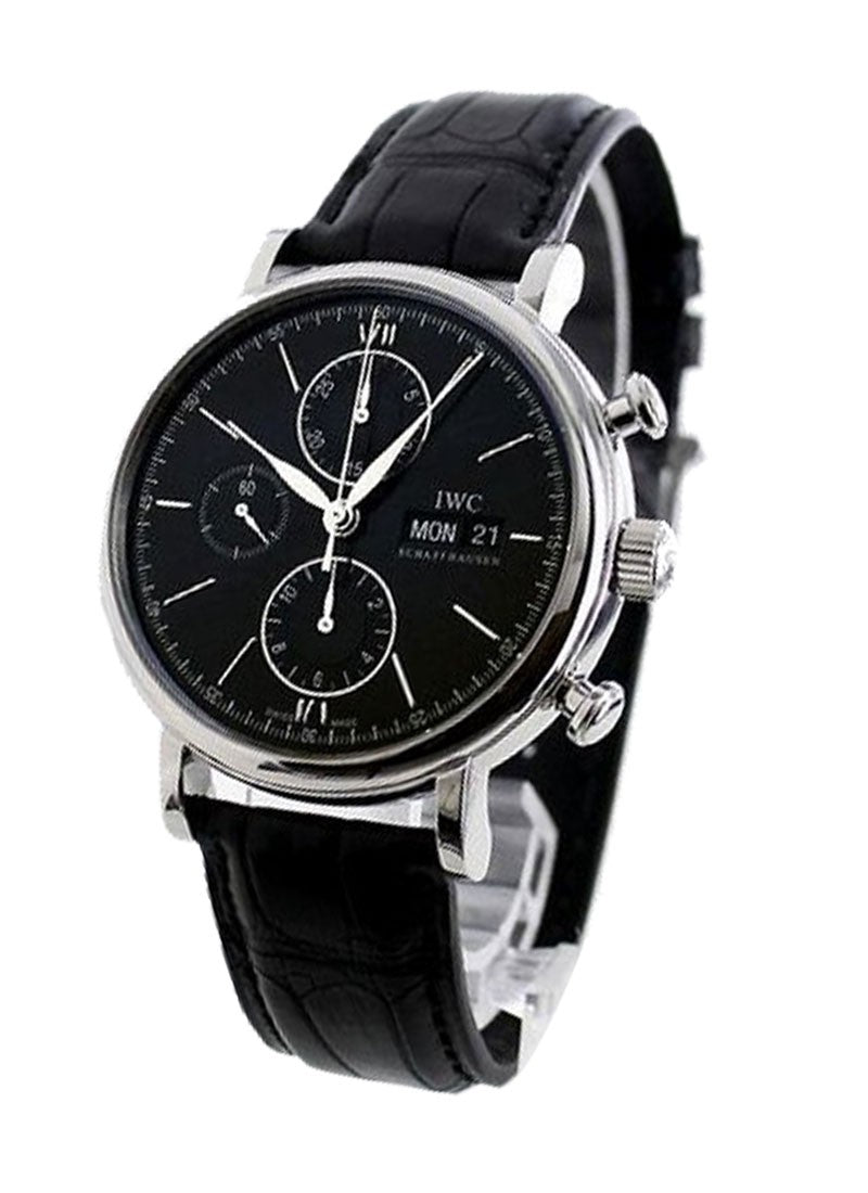 Shop Authentic IWC Portofino Chronograph Black Dial Black Leather Strap Watch for Men - IW391008 - Luxxuri