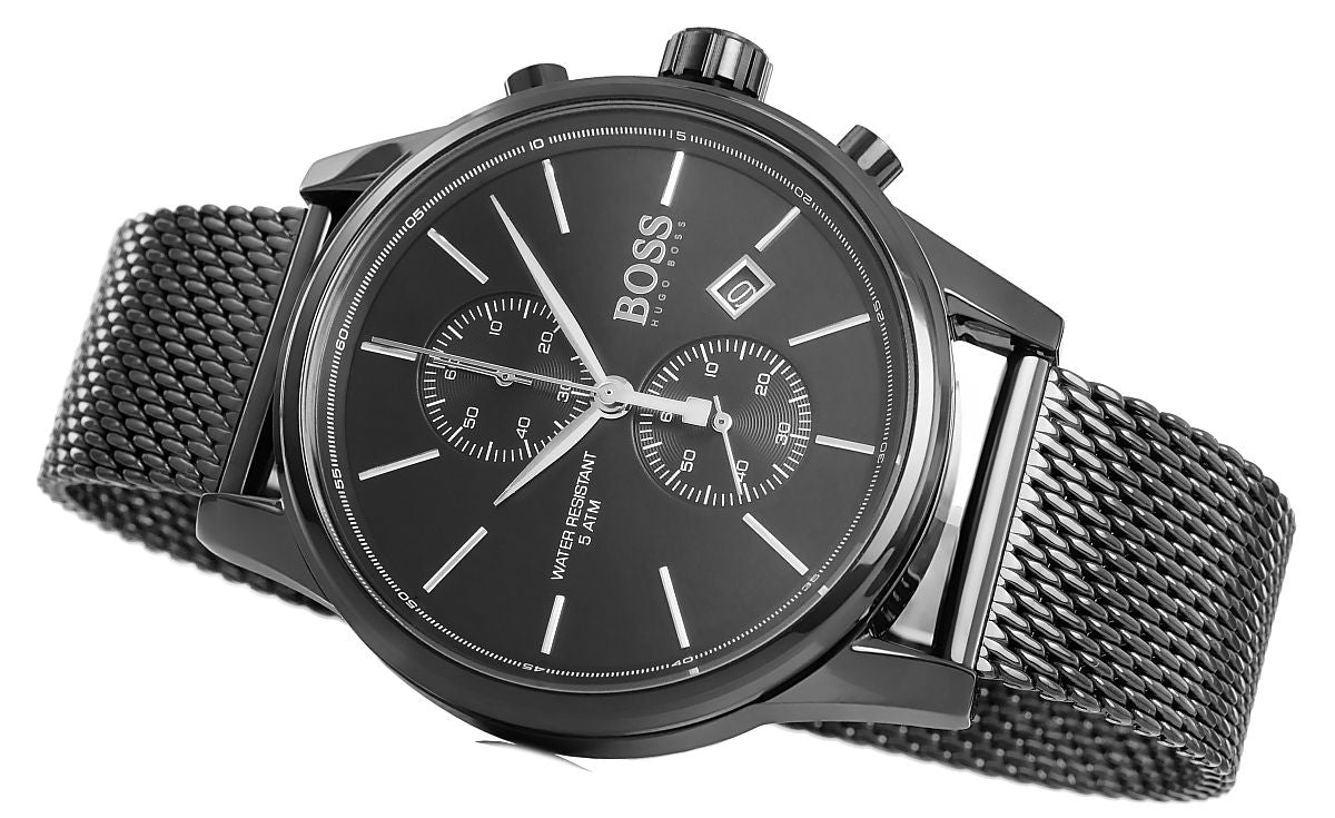 Hugo Boss Associate Chronograph Black Dial Black Mesh Bracelet Watch for Men - 1513769
