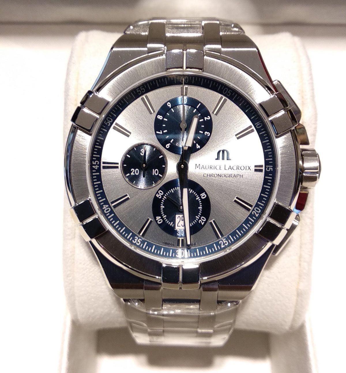 Shop Authentic Maurice Lacroix Aikon Chronograph Silver Dial Silver Steel Strap Watch for Men - AI1018-SS002-131-1 - Luxxuri
