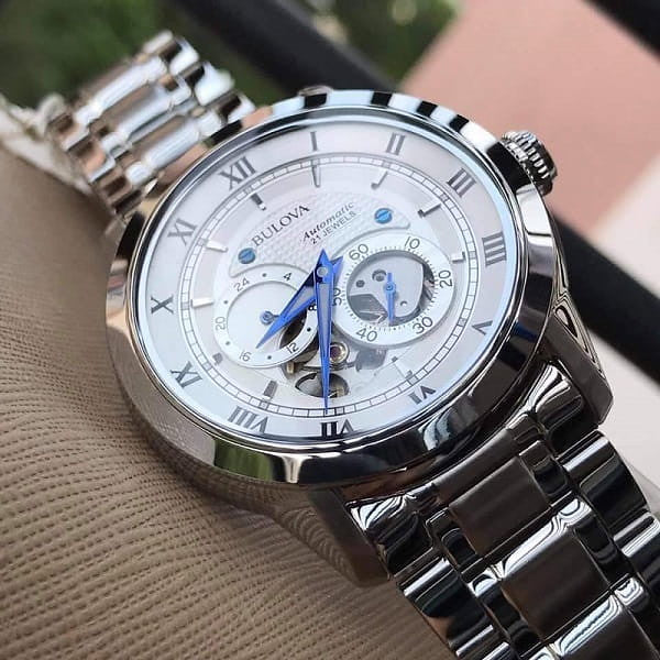Shop Authentic Bulova BVA Series Dual Aperture Silver Dial Silver Steel Strap Watch for Men - 96A118 - Luxxuri